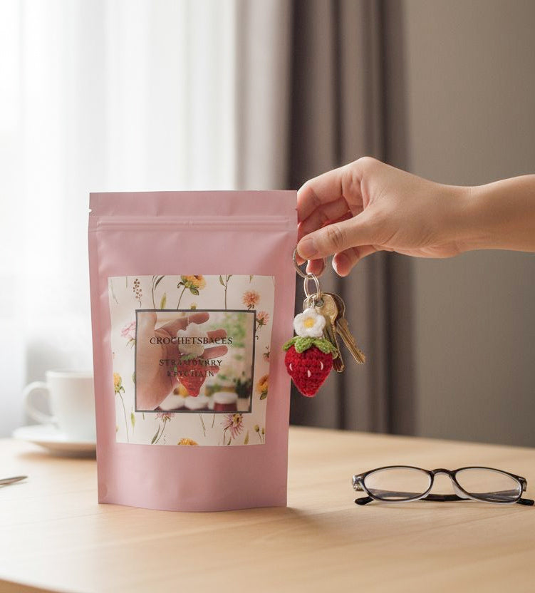 Strawberry Keychain Crochet Kit - beginner friendly