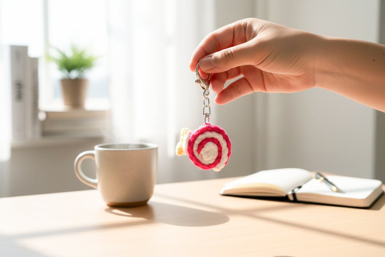 Delicious Mini Swiss Roll Cake Keychain (Basic crochet) - Suitable for young children